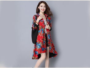 hh秋季新款女裝民族風(fēng)時尚棉麻印花長袖連衣裙 福卡商城